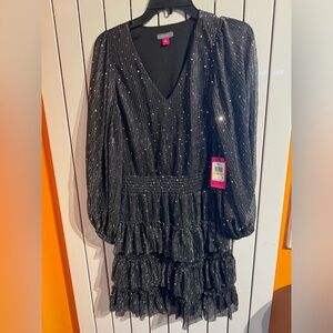 Vince Camuto Dress| Vince Camuto Women’s Sparkle Black Dot Tiered Dress| Size M